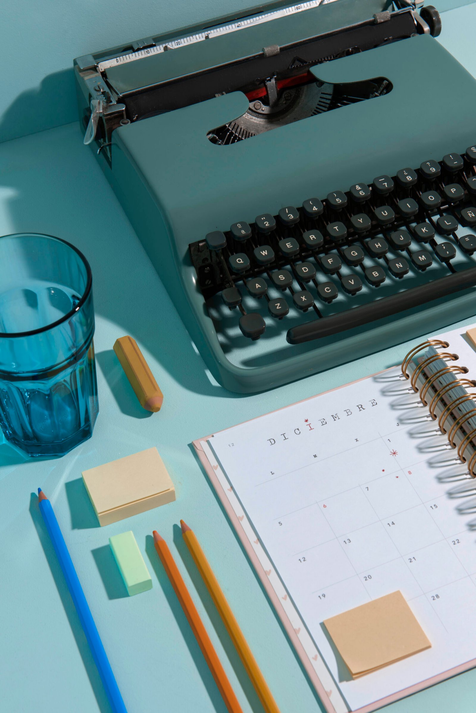 colorful journal with green machine for content writing